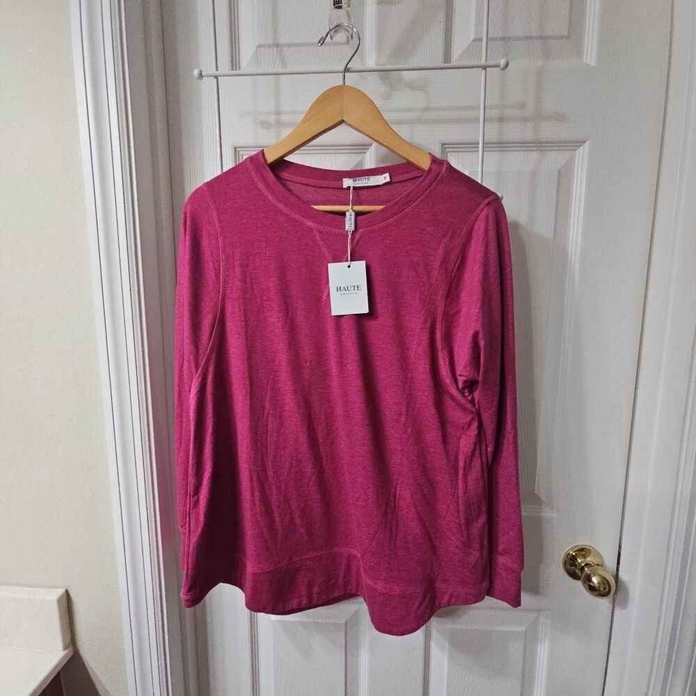 Haute Edition Long Sleeve Sweatshirt Size M Pink Crewneck Pullover NWT
